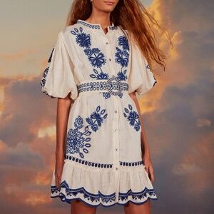 White Richelieu Euroflax™ Premium Linen Mini Dress